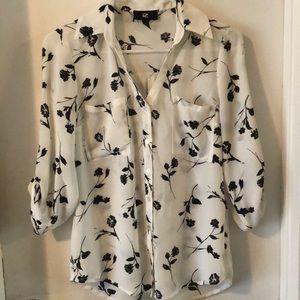 Black and white floral blouse
